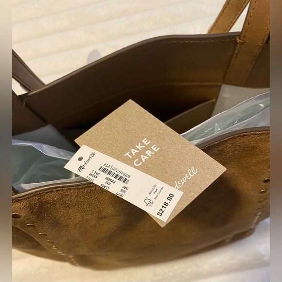 Madewell Suede Studded Tote Bag - Chestnut Brown NWT - Picture 3 of 7
